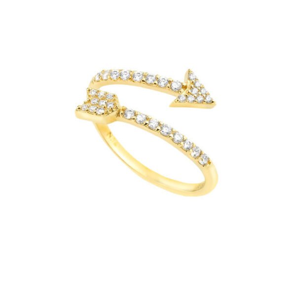 Yellow gold arrow ring with white zircons