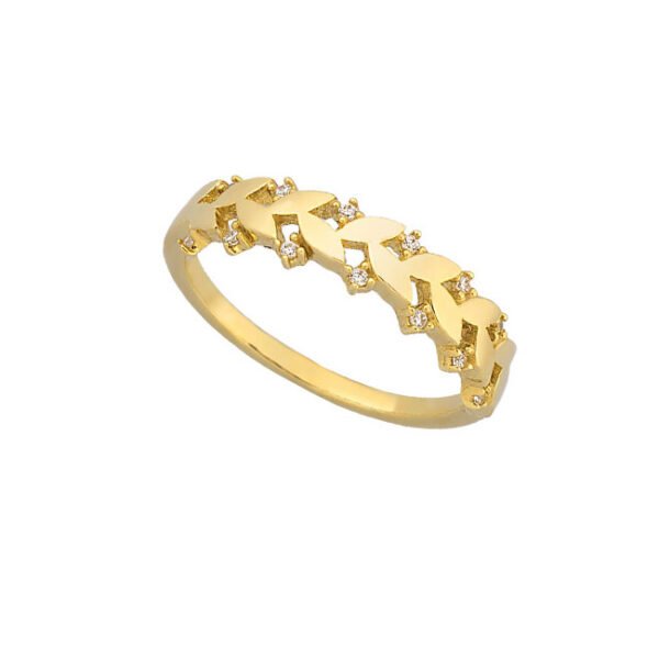 Yellow gold leaves ring with white zircons