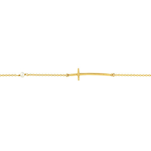 ΑΧ649-YELLOW-GOLD-CROSS-BRACELET-WITH-PEARL2-